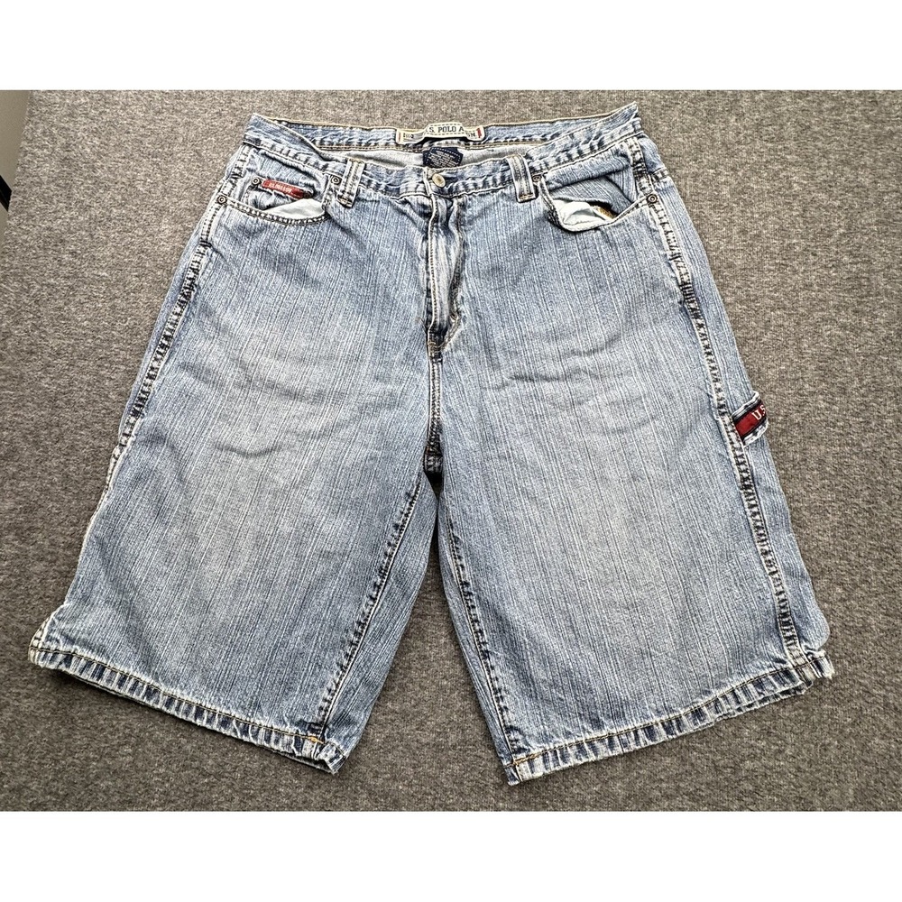 VTG US Polo ASSN Jean Shorts Baggy Y2K Men's Sz 36 Skater Carpenter Thrashed - Picture 6 of 16